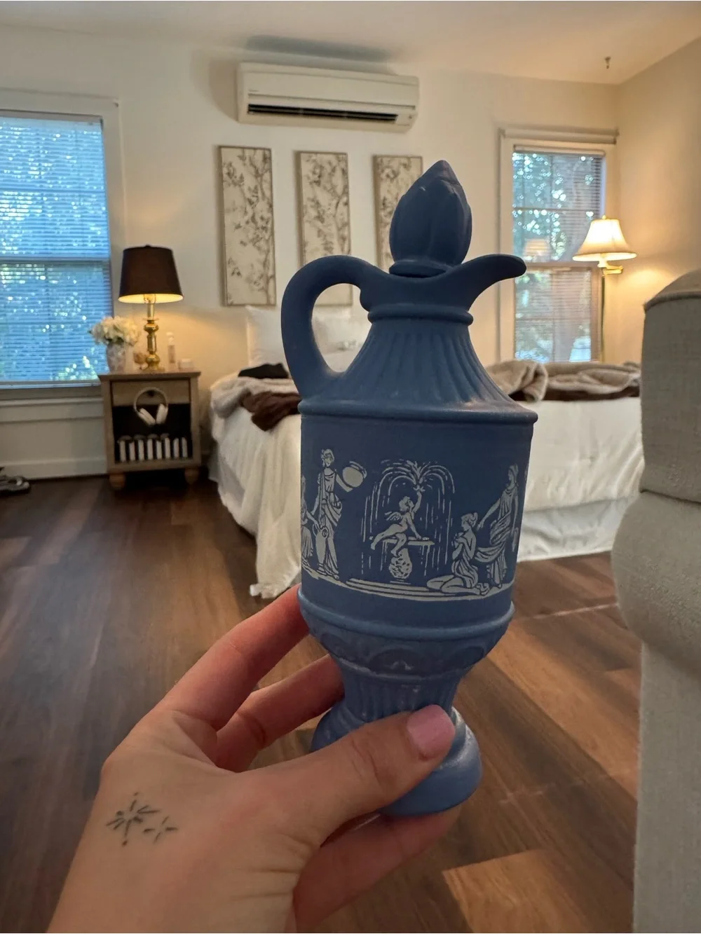Wedgwood Blue and White Jasperware-Style Covered Urn